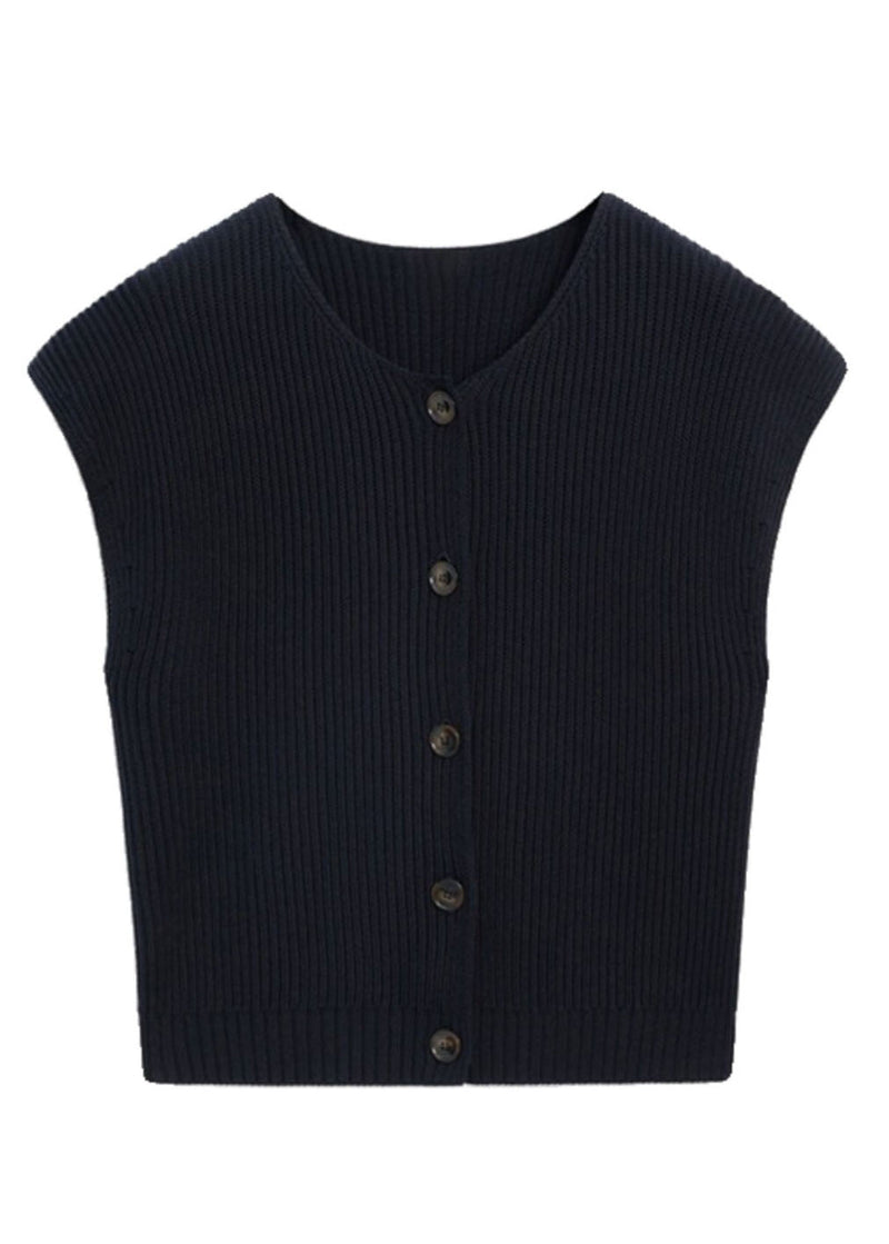 Boutique Navy O-neck Button Cotton Knit Waistcoat Short Sleeveless