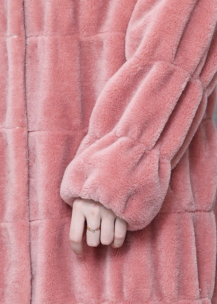 Pink Stand Collar Layered Wool Long Coat Winter