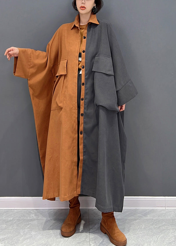 Grey Patchwork Orange Peter Pan Button Collar Coat Fall