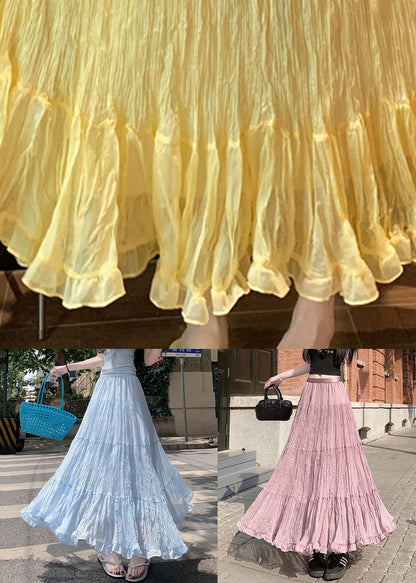 New Yellow Wrinkled Tulle Skirts Summer