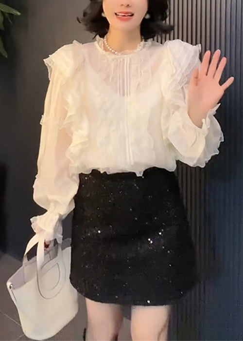 White Ruffled Lace Shirt Long Sleeve