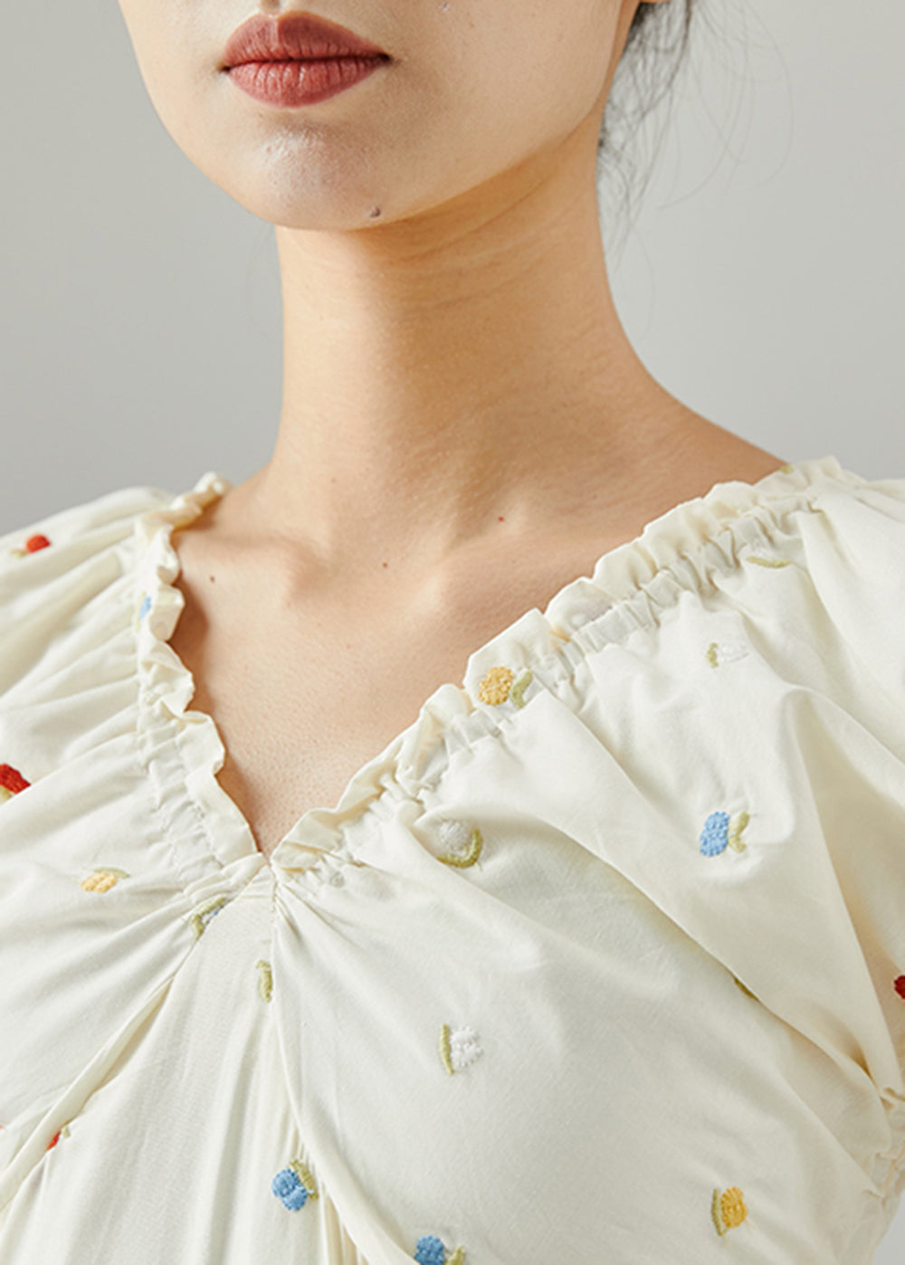 White Embroidered Wrinkled Cotton Maxi Dress Summer
