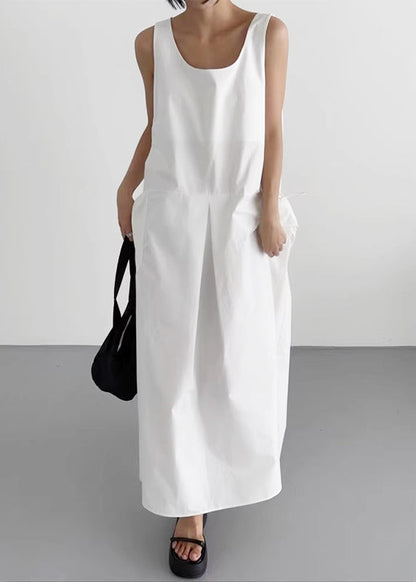 White U Neck Cotton Robe Dresses Sleeveless