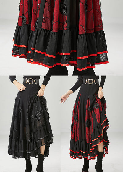 Italian Black Stereoscopic Chiffon a Line Skirt Fall