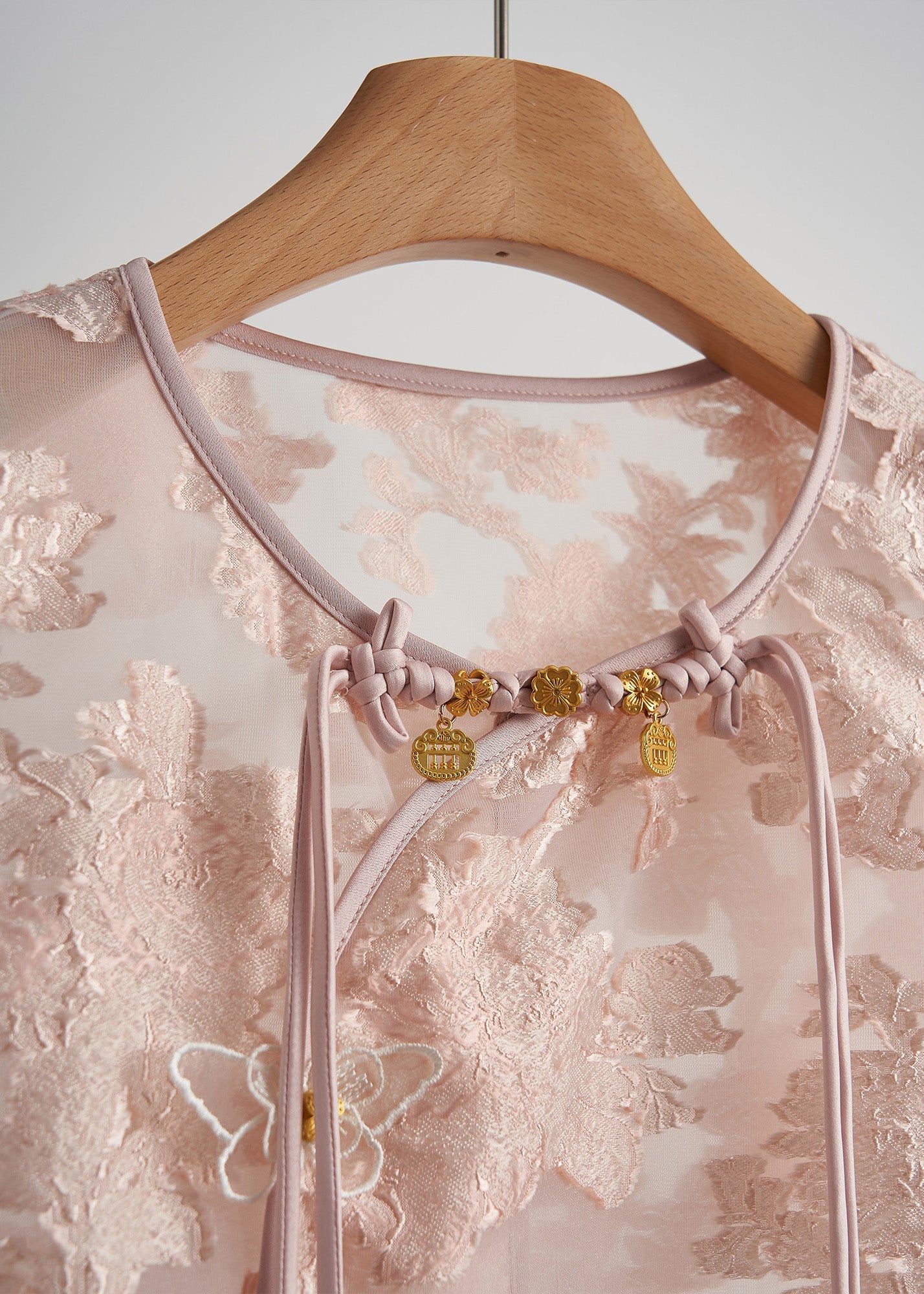 Pink Ruffled Jacquard Silk Vest Sleeveless