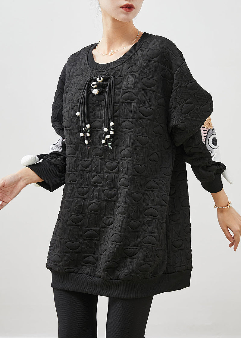 Black Loose Cotton Pullover Tasseled Spring