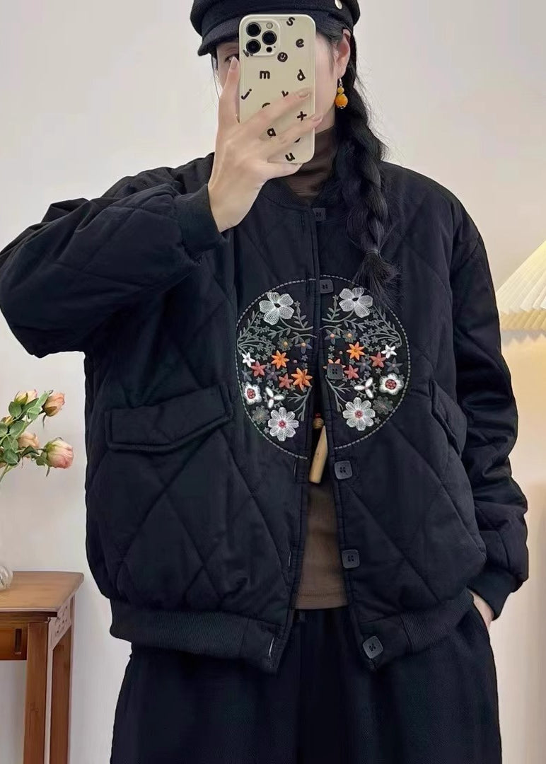 Yellow Embroidered Pockets Fine Cotton Filled Coats Spring