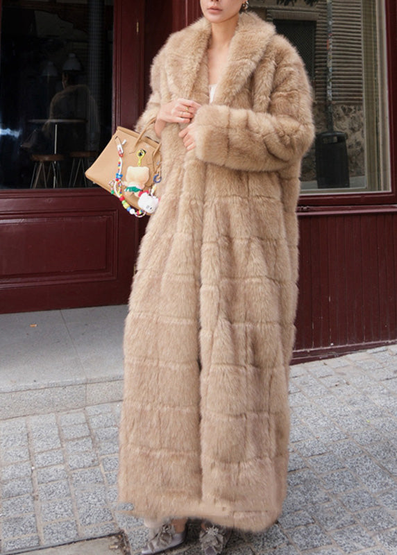Khaki Patchwork Mink Hair Leather and Fur Long Coats Winter