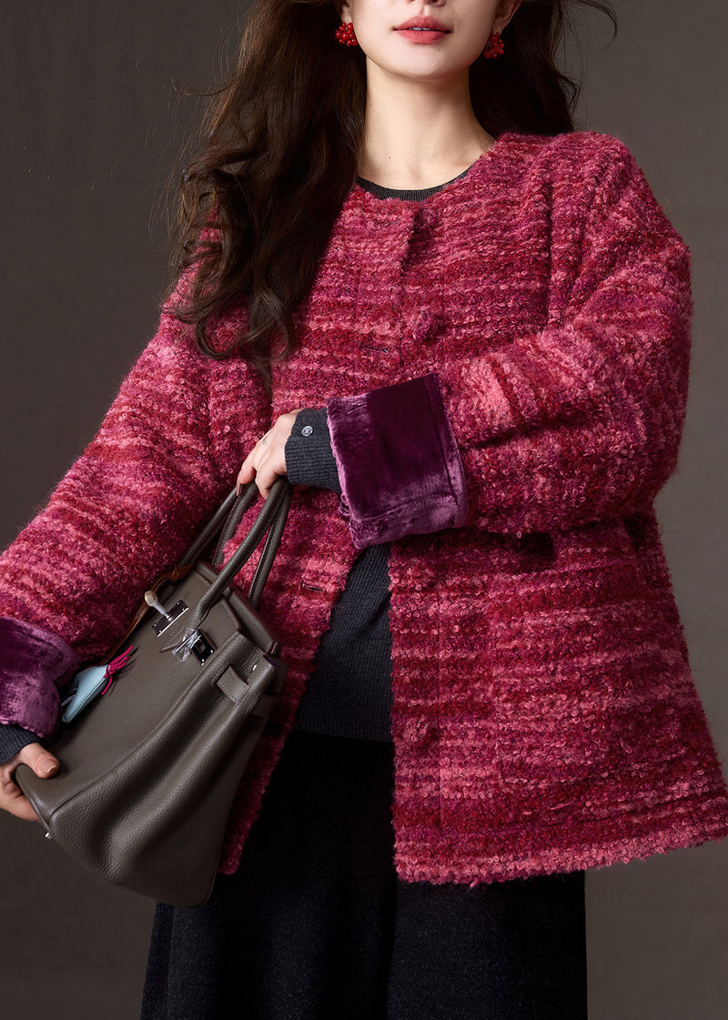 Red Patchwork Button Cashmere Down Coats Winter