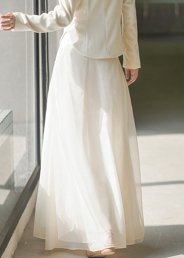 New Apricot Side Open High Waist Tulle Skirt Spring