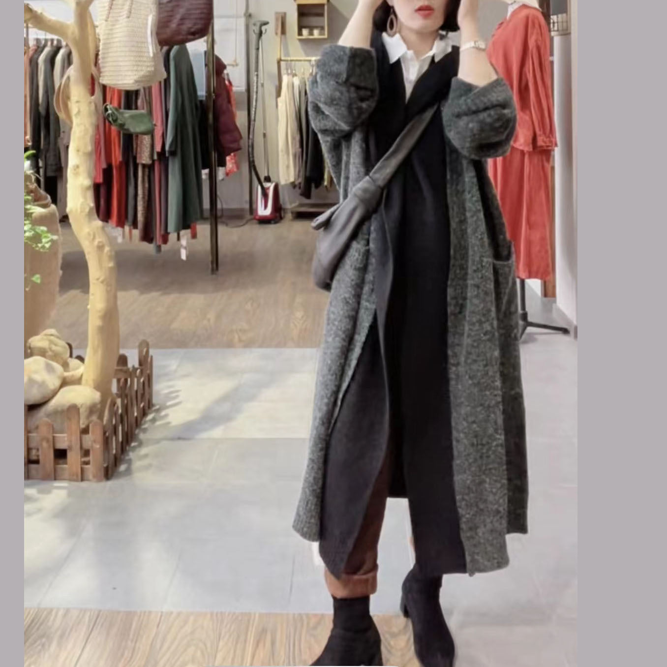 Club Chocolate Loose Pockets Fall Sweaters Coat Long Sleeve