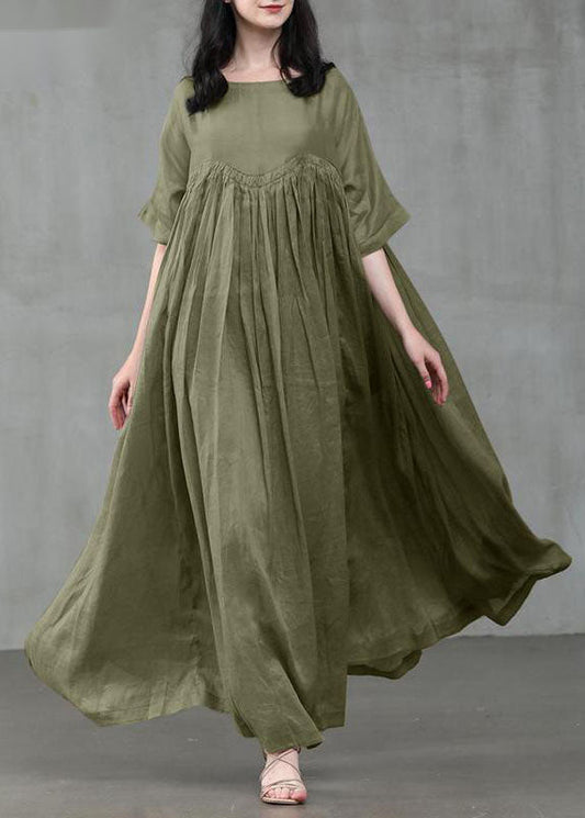 Cotton Color Pleats Half Sleeve Swing Maxi Dresses
