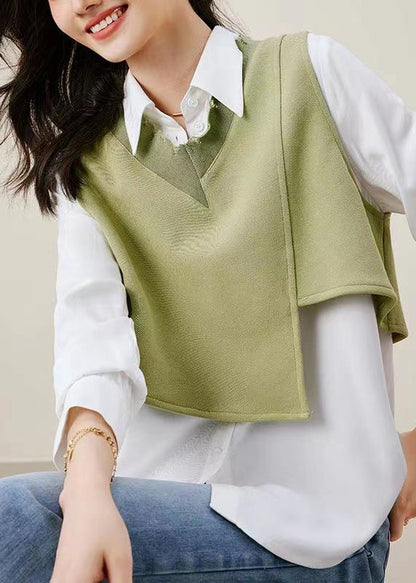 Green Vest and Shirts Cotton Two Pieces Set Spring