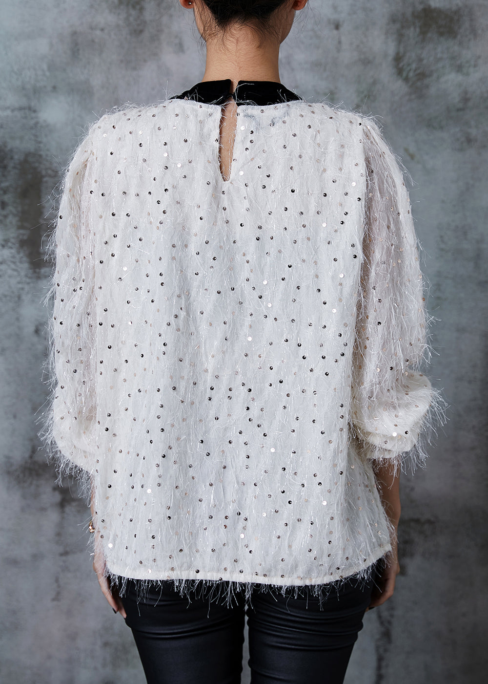 White Sequins Bow Blouse Tops Summer