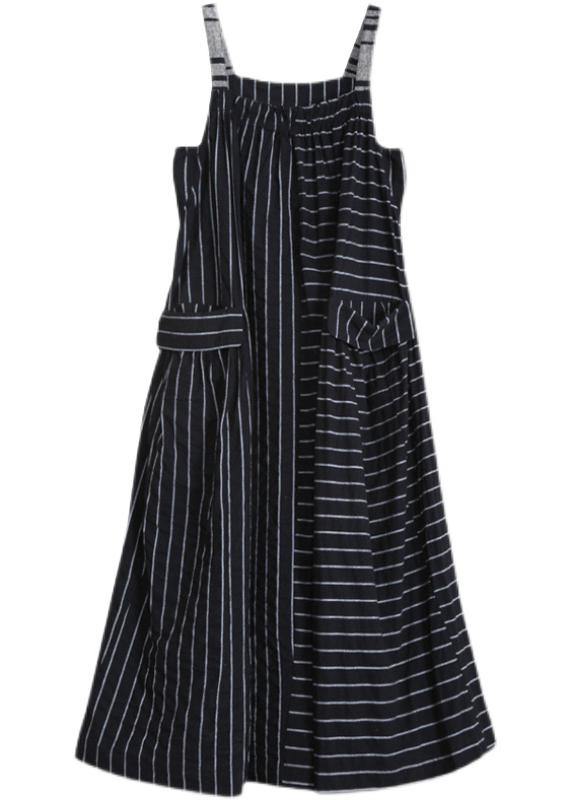 Spaghetti Strap Patchwork Quilting Dresses Work Black Striped Kaftan Dresses