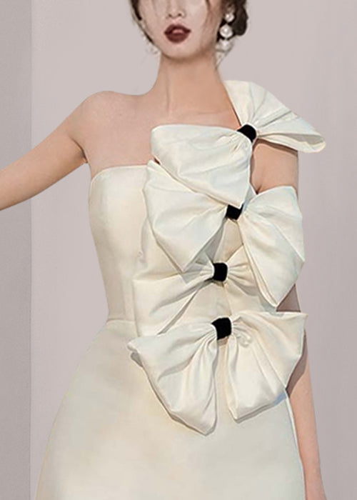 White Bow Silk Mid Dress Sleeveless