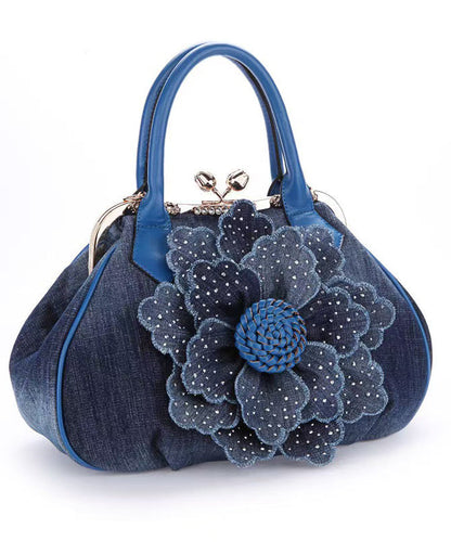 New Blue Flower Denim Satchel Bag Handbag