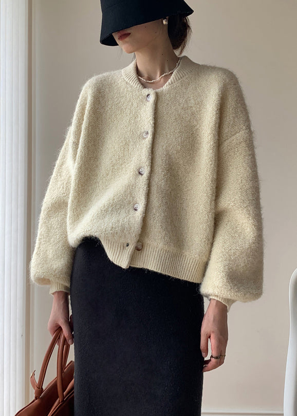 Loose Beige Button Thick Wool Knit Coats Winter
