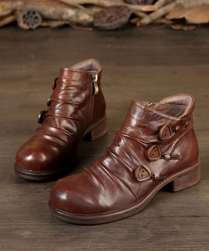Zippered Splicing Chunky Boots Grey Cowhide Leather