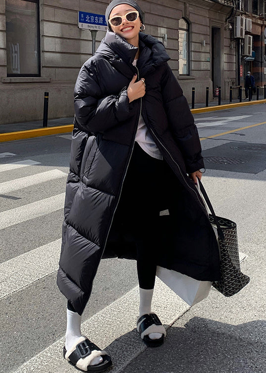 Khaki Zippered Pockets Hooded Duck Down Puffer Coat Winter