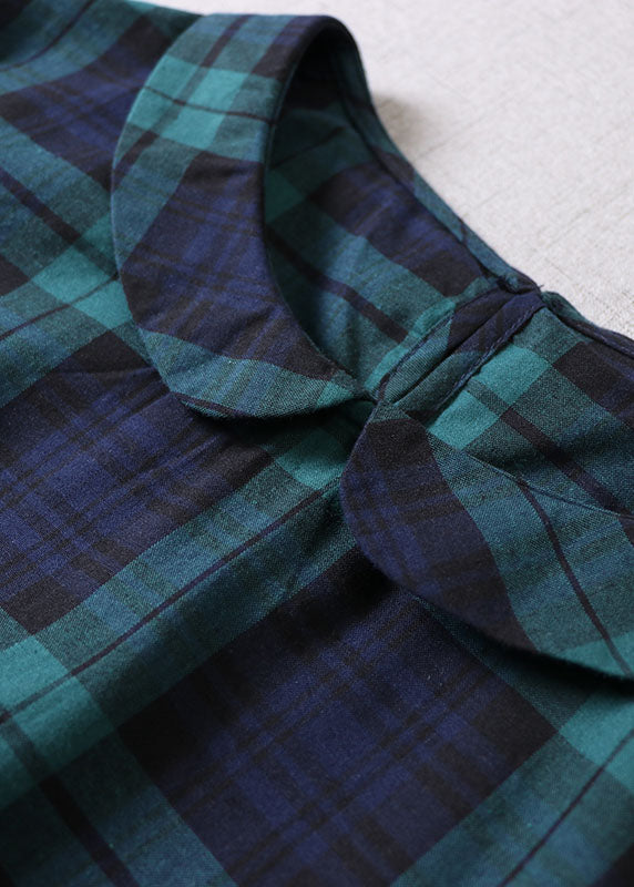 Green Peter Pan Collar Plaid Cotton Dress Spring