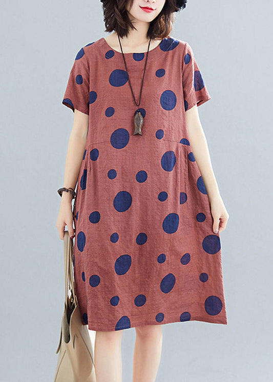 Browno-neck Dot Print Mid Dresses Short Sleeve