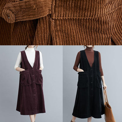 Simple Black Tunic V Neck Sleeveless Maxi Spring Dress
