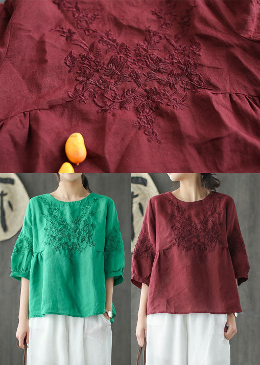 Mulberry O-neck Embroideried Tops Spring
