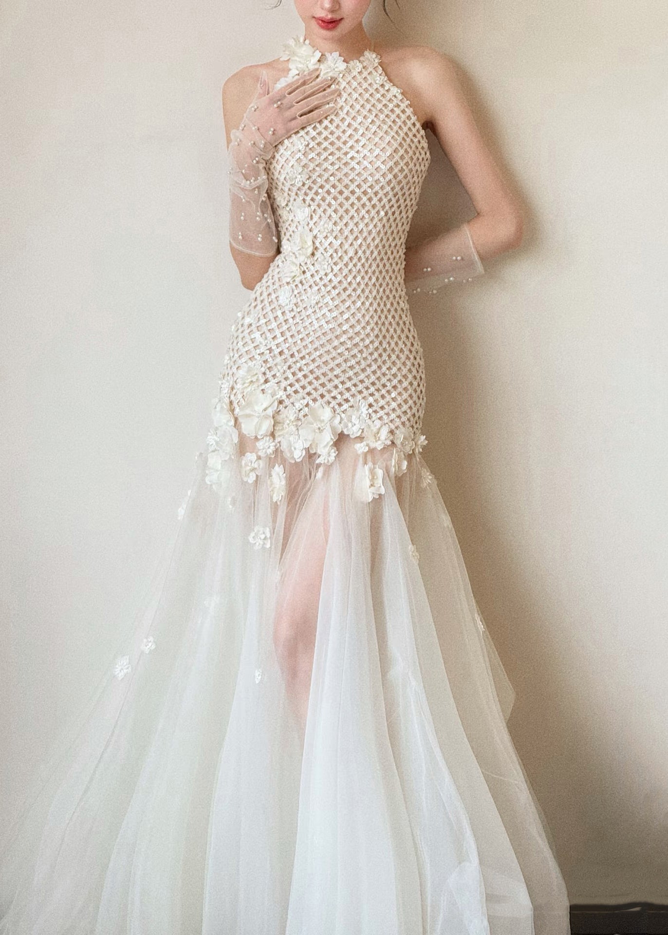 White Hollow Out Tulle Patchwork Party Dress Sleeveless