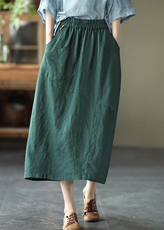 White Patchwork Pockets a Line Skirts Linen