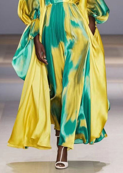 Yellow Asymmetrical Tie Dye One Shoulder Party Dress Fall