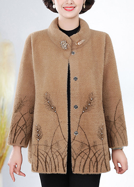 Camel Nail Bead Mink Velvet Coat Spring