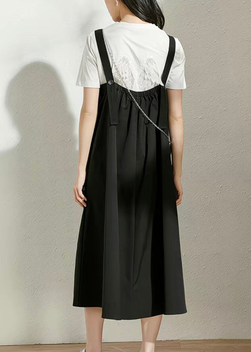 Black U Neck Patchwork Long Dress Summer