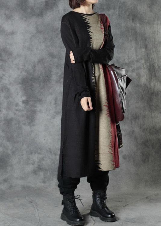 Boutique Black O-neck Patchwork Fall Knitwear Dress