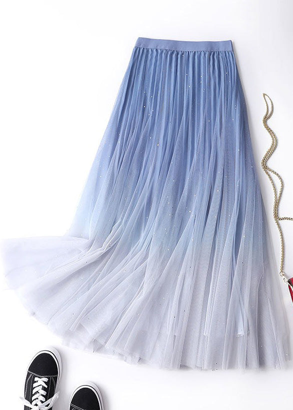 Navy Gradient Color High Waist Tulle Skirts Summer
