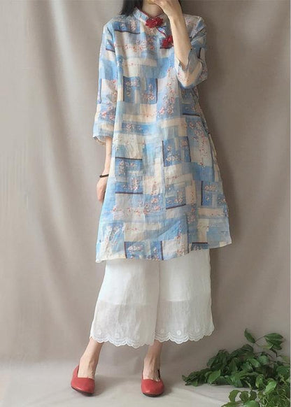 Blue Plum Tunics Stand Collar Pockets Maxi Dress