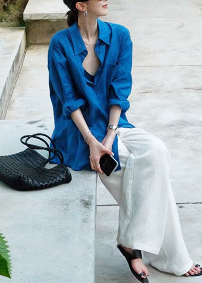 Blue Oversized Cotton Shirt Fall