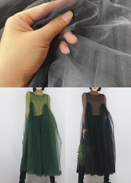 Blackish Green Tulle Long Dress Asymmetrical Exra Large Hem Sleeveless Spring