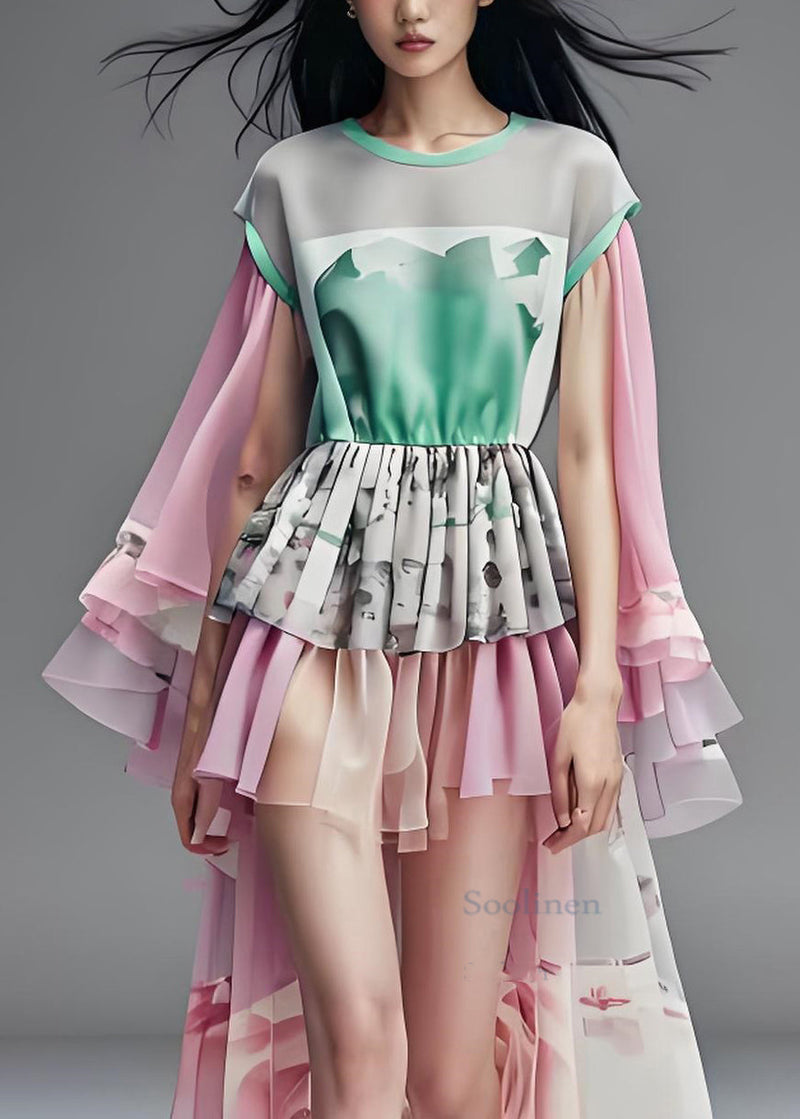 Asymmetrical Organza Patchwork Low High Design Chiffon Dresses Summer