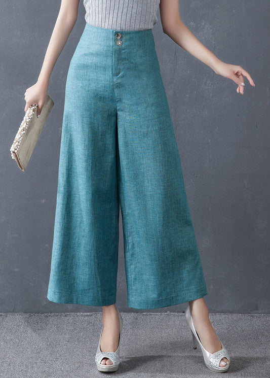 Diy Blue High Waist Button Wide Leg Springpants Trousers
