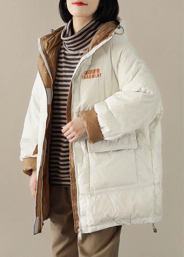 White Hooded Pockets Winter Down Coat