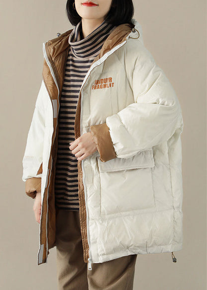 White Hooded Pockets Winter Down Coat