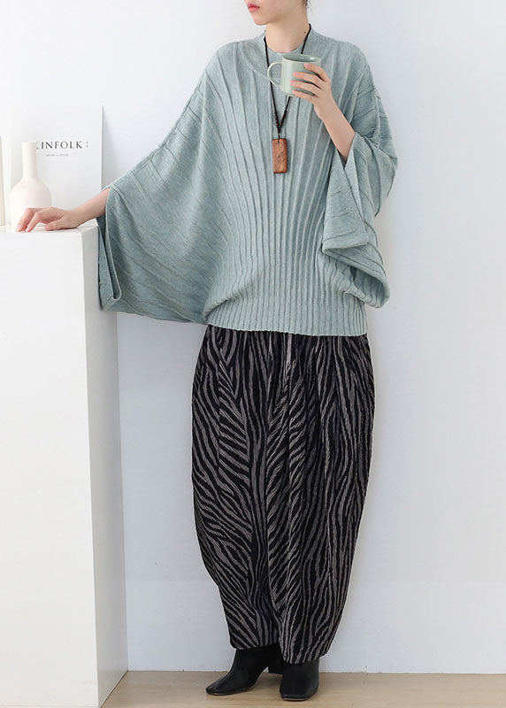 Original Design Green O-neck Knit Tops Batwing Sleeve