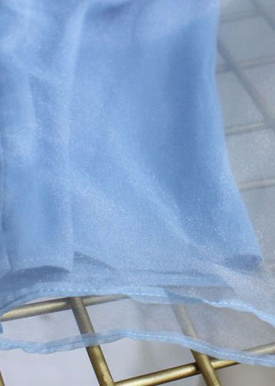 Chinese Style Blue Stand Collar Button Tops Flare Sleeve