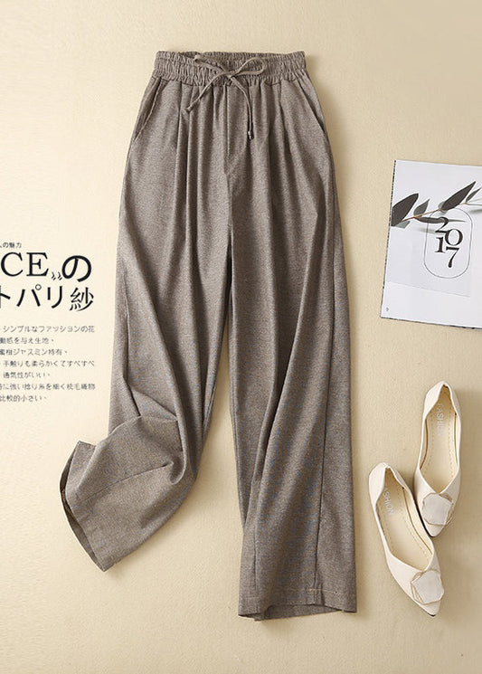 Khaki Elastic Waist Linen Pants Spring
