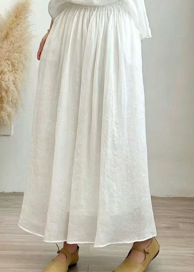 Grass Green Pockets Wrinkled Linen Skirt Summer