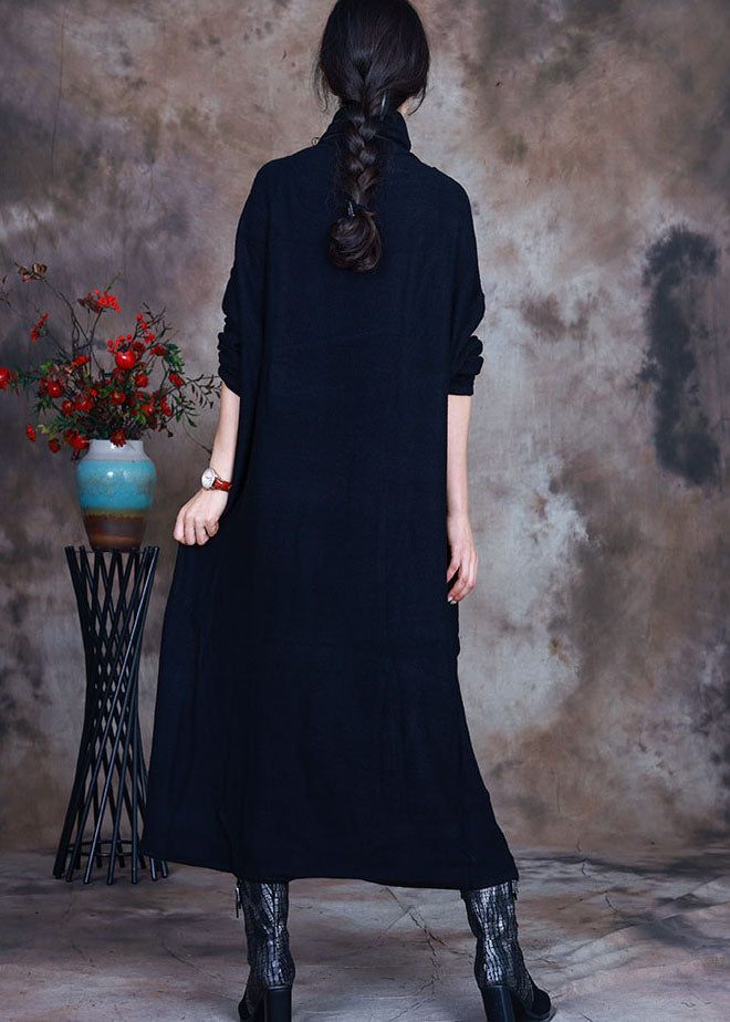 Black Knit Warm Long Dresses Spring