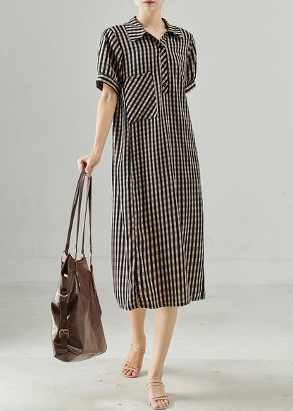 Grey Peter Pan Collar Plaid Cotton Dress Summer