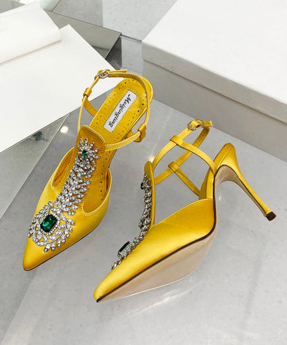Green Zircon Boutique Splicing Stiletto Sandals Pointed Toe Hollow Out