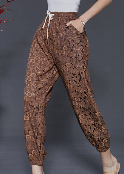 Coffee Jacquard Chiffon Harem Pants Summer